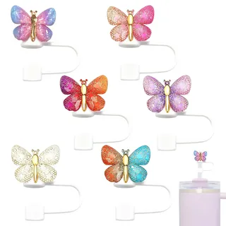 Trinkhalm Kappe Set, 6PCS Feine Schmetterling Kappe, Silikon Strohhalm Deckel, Staubdichte Trinkhalm Schutz Für Die Meisten Standard Trinkhalme Und Alltags Trinkbecher