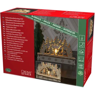 Konstsmide Holzsilhouette mit Weihnachtsbaum und Weihnachtsmann, holzfarben, Naturfarben, batteriebetrieben, Innen, 1 warm weiße Dioden - 3236-100