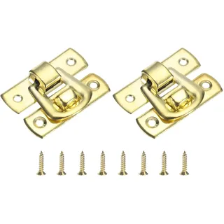 QUARKZMAN 2 Stück Hasp Schloss, 30 x 18mm Retro Box Knebelverschluss Metall Schnalle Verschlüsse Kofferverschluss mit Schrauben für Schmuckkästchen Koffer Werkzeugkasten Holzkiste, Gold