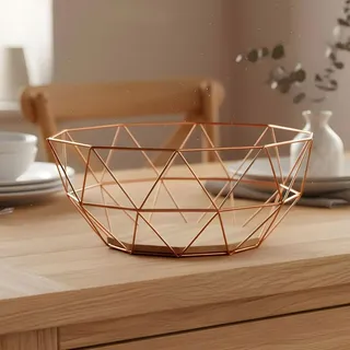 levandeo Korb Metall Kupfer 26x12cm Obstkorb Modern Holz MDF Braun Schüssel Schale Deko Design Tischdeko