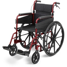 Days Escape Lite Self Propelled Narrow Wheelchair, Ruby Red, Lightweight and Foldable Frame, Aluminium Wheelchair, Portable Transit Travel Chair, Removable Footrests