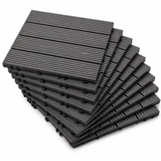 12er WPC Fliesen Klickfliesen Balkonfliese Fliese 1,1qm 30x30cm Grau - Grau