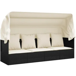 vidaXL Outdoor-Loungebett mit Dach und Kissen Schwarz Poly Rattan - Schwarz