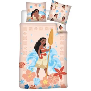 Aymax Disney Vaiana Flowers, für Einzelbett, wendbar, 140 x 200 cm + Kissen 65x65 Kinder Bettset