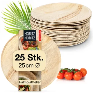 Moritz & Moritz Palmblatt Teller rund Ø 25 cm - 25 Nachhaltige Einwegteller - Alternative zu Bambusteller und Bambusgeschirr