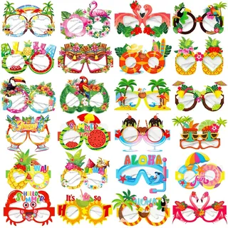 24 Stück Hawaiian Papierbrille, Tropical Hawaiian Party Lustige Brillen Foto Requisiten,Sommer Beach Party Accessoires für Kinder und Erwachsene, Hawaii Kostüm Zubehör