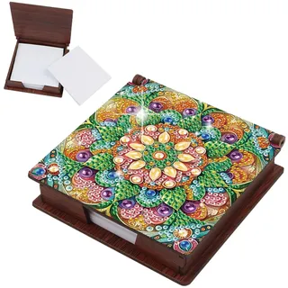 DCIDBEI Diamond Painting Zettelbox 11x11cm mit Zettelblock 160 Blatt Notizblockhalter Malen nach Zahlen Notizzettel Box Zettelkasten für Büro Schreibtisch Zubehör Haftnotizen Halter Mandala