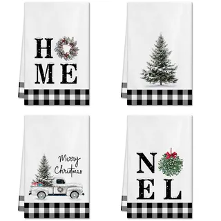 Ohok 4 Stück Weihnachten Handtücher 45x65 cm, Mode Dekoration Küchentücher Weihnachtsmann Geschirrtücher Weiche Mikrofasertücher für Badezimmer Küche Trockentuch Weihnachten Deko (Set K)