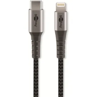 goobay 49272 Lightning auf USB C Schnellladekabel / MFi Apple Ladekabel Lightning Kabel / 480 Mbits iPhone Kabel / Extrem robustes Textilkabel / Ladekabel iPhone Apple iPad / Grau / 2m