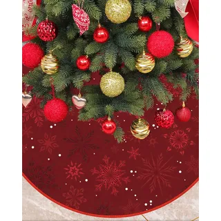 Mateju Weihnachtsbaumdecke rund 72 cm, Rot Weihnachtsbaum Teppich mit Schneeflockenmuster, Christbaumdecke Tannenbaum Decke Rund für Weihnachten und Neujahr Dekoration