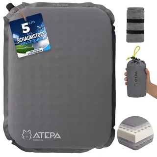ATEPA Sitzkissen Outdoor, Faltbar Aufblasbar Stadion Flugzeug Unterwegs Camping Wander Bürostuhl Ultraleicht Foam Selbstaufblasend Sitzkissen, Grau