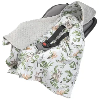 Medi Partners Einschlagdecke Baby Babyschale 100% Baumwolle für Sommer 85x85cm Kinderwagen Kuscheldecke universal Baby Decke Einschlagdecken Babydecke Buggy Autositz (Hirsch mit grauem Minky)