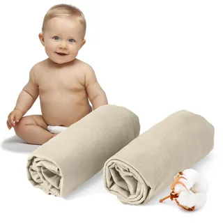 Dreamzie - 2er-Set Spannbettlaken 60x120-70x140 cm - Oeko-Tex Zertifiziert, 100% Baumwolle, atmungsaktives Spannbetttuch Jersey Baby, 150 g/m2 - Beige