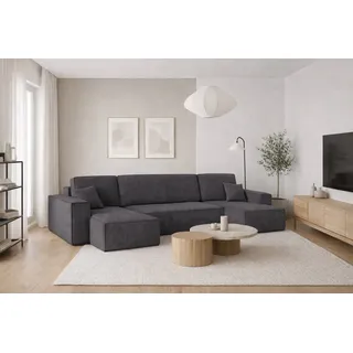 Kaiser Möbel Ecksofa mit schlaffunktion und bettkasten, Sofa U-form, Couch U-form Best Dicker Cord Poso Dunkelgrau - Dunkelgrau