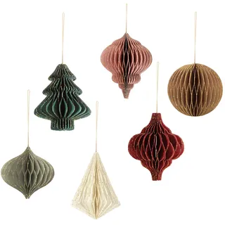 NICROLANDEE Weihnachten Deko 6 STÜCKE 3D Mini Glitter Rand Papier Waben Weihnachten Hängende Ornamente für Weihnachtsfeiern, Christbaumschmuck, Silvesterparty, Urlaub, Heimdekoration