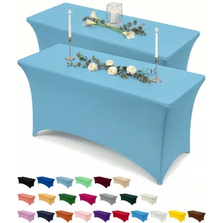 Utopia Kitchen Spandex Tischdecke 2 Pack [6FT, Blauer Nebel] Enge, Passgenaue, Waschbar und Faltenfrei Tischdecke Outdoor für Veranstaltung, Hochzeit, Bankett & Partys [183Lx76Wx76H] cm