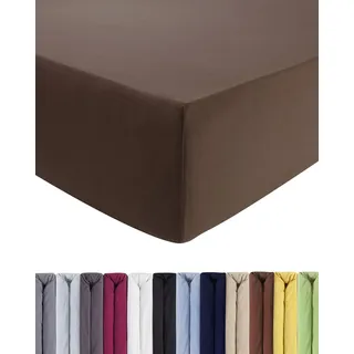 ENTSPANNO Luxus Spannbettlaken 180 x 200 bis 200 x 220 cm - Aus weichem Premium Jersey - Ideal für Wasser- & Boxspringbetten bis 35cm Höhe - Dunkelbraun