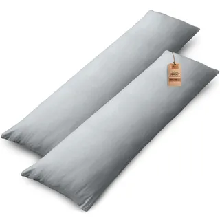 NatureMark 2er Set Jersey Kissenbezüge – 100% Baumwolle – Mit Reißverschluss – Weich & Atmungsaktiv – Silber Grau, 40x145 cm (Seitenschläferkissen)