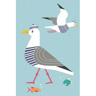 Queence »Möwen und Fische« Strand Strandbilder Vogelbilder Vögel Wassertiere Fine Art-Print in Galeriequalität,