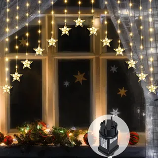 SALCAR 3m LED Sternen Lichtervorhang, 222 LED mit 16er Stern LED Lichterkette Sterne, Fenster Deko LED Stern mit timer, Weihnachtsbeleuchtung für Weihnachten Balkon Party Hochzeit - Warmweiß