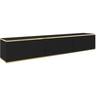 Mirjan24 Oro I TV-Lowboard 175x30x32 cm Schwarz/Gold Melamin/Holzwerkstoff