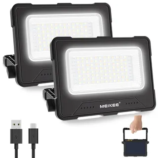 MEIKEE 80W LED Baustrahler 12000MAH Led Arbeitsleuchte Akku Strahler 2PCS | 4 Lichtmodi Campinglampe Tragbar 5 Helligkeiten Solar USB-Aufladung Akku Lampe für Camping, Garage, Bau, Reparatur, Notfall