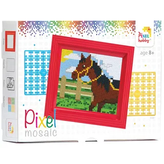 Pracht Creatives Hobby Pixel P31250 Mosaik Geschenkverpackung Pferd, Pixelbild mit Rahmen, kinderleichtes Stecksystem, ohne Bügeln und Kleben, Steinchen aus Biokunststoff
