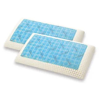 Marcapiuma 2-Stück Memory Gel Seifenforme Frische Viscoelastische Kopfkissen, h. 12 cm, Doubleface Frische Gel Visco Memory Schaum Nackenstützkissen, abziehbarer Baumwolle Bezug Made in Italy
