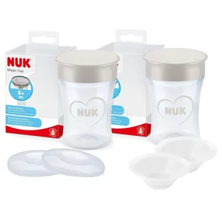 NUK Evolution Magic Cup Set – 2x Timeless Design Trinkbecher 230ml + Ersatzdeckel & Trinktüllen – BPA-frei, auslaufsicherer Becher für Babys & Kleinkinder