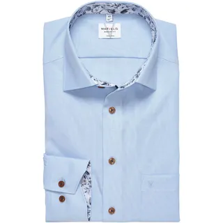Langarmhemd MARVELIS, Herren, Gr. 47, Verlängerter Arm, blau (rauchblau), Web, Obermaterial: 100% Baumwolle, kontrastfarbene Details, unifarben, tailliert normal, Manschette verstellbar, Hemden Langarmhemd, mit New-Kentkragen, modern fit, bügelfrei