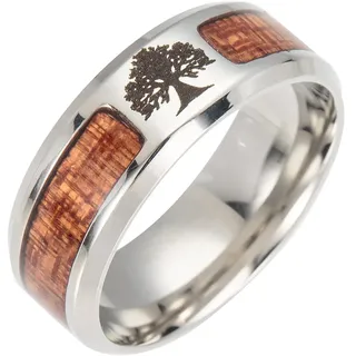 PAMTIER Herren 8MM Baum des Lebens Intarsien Holz Edelstahl Bandring Größe 72 (22.9)