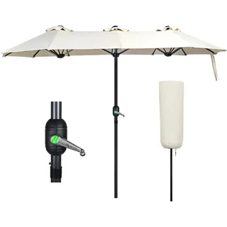 VOUNOT Doppelsonnenschirm mit Handkurbel, Sonnenschirm Marktschirm Gartenschirm Terrassenschirm, Sonnenschutz, 150 x 300 cm, Beige