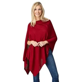 Hadley Wren Damen Colorblock Klassischer Poncho aus Baumwolle für jeden Tag, Currant Solid, Einheitsgröße