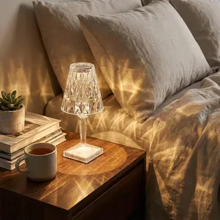 LED Kristall Tischlampe Diamant Nachttischlampe 3 Lichtfarben Touch Dimmbar USB Wiederaufladbare Acryl Atmosphäre Nachtlicht Dekoration Für Schlafzimmer - Transparent