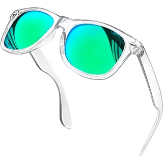 KANASTAL Polarisiert Sonnenbrille Herren und Damen Retro Klassische Rectangular Sonnenbrille UV400 Schutz für Fahren Wandern Golf Angeln, Transparent Rahmen Grün Gläser