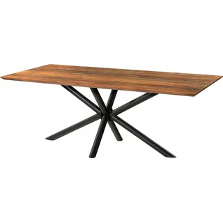 MASSIVMOEBEL24.DE Esstisch Akazie 220x100x74 natur lackiert / Epoxid schwarz, Kreuzgestell rund anthrazit matt EPOXY - Grau, Schwarz