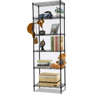 Lagerregal, Regal mit Rollen und 6 Regalböden Küchenregal Metall mit Seitenhaken aus verchromt, bis zu 100kg, 54 x 29 x 160cm, Schwarz