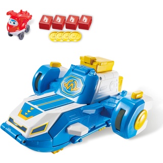 Super Wings Mini World Aircraft Playset & Jett Figur Bot Flugzeug, verwandelt Sich in eine Schiebepiste mit coolen Licht- und Soundeffekten, Spielzeug für 3 4 5 6 7 Jahre alte Jungen Mädchen