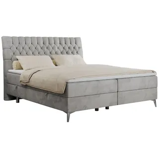 MKS Meble MKS Boxbett, Hellgrau Velvet - H3 - Schlafzimmer, Betten, Boxspringbetten