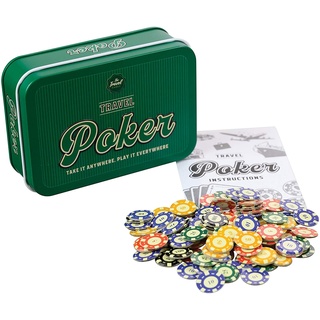 Funtime Gifts Travel Poker PL7440 Kompaktes tragbares Taschenformat, Spieldosen-Set, Geschenk, Mehrfarbig