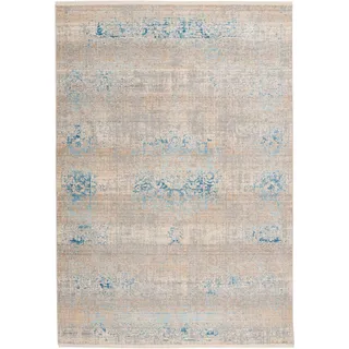 Orientteppich MY HOME "Selena" Gr. 2, blau (grau, türkis), B:80cm H:5mm L:150cm, Kunstfaser, Teppiche, Orientteppich, Vintage-Optik, Kurzflor, Teppich mit Fransen