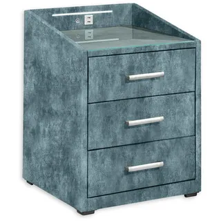 Stella Trading MOON Nachttisch Boxspringbett, Infinity Smoke Blue - Funktionaler Nachtschrank mit USB-Anschluss und LED-Beleuchtung - 47 x 61 x 46 cm (B/H/T)
