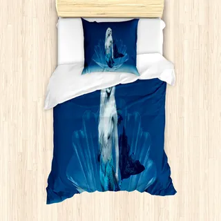 ABAKUHAUS Meerjungfrau Mantele, Fairy Tail Mermaid, Milbensicher Allergiker geeignet mit Kissenbezügen, 135 cm x 200 cm - 80 x 80 cm, Blau und weiß - Blau