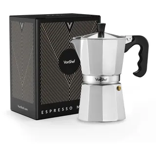 VonShef Espressokanne für den Herd, 300 ml Italienischer Espressokocher aus Aluminium für Gas- & Elektroherd - Mokkakanne für 6 Tassen mit Ersatz-Dichtung und -Filter
