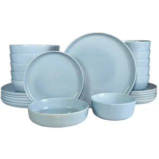 Novel Kombiservice , Blau , Keramik , 24-teilig , Uni , 550 ml , Lfgb , lebensmittelecht , Geschirr, Geschirrsets, Kombiservice