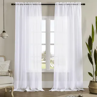 Mystic-Home Fenstervorhänge, weiß, transparent, 274 cm lang, 2 Paneele, Tüll für Schlafzimmer, Paneel-Sets, Stangentasche, Wohnzimmer, Küche, Hof, 132 cm B x L