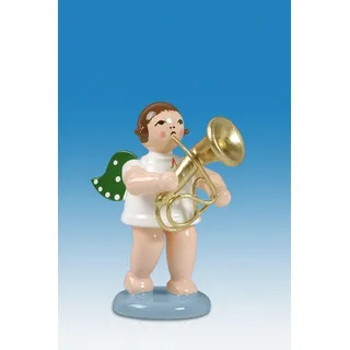 Engelmusikant Engel mit Baritonhorn mit Krone Höhe 6 cm NEU Holzengel Erzgebirge