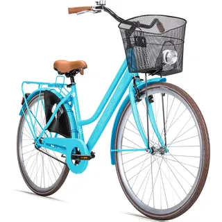 Bergsteiger Amsterdam Damenfahrrad 28 Zoll, mit Korb, Fahrrad-Licht, Rücktrittbremse, Rahmenhöhe 48 cm,Hollandrad im Retro-Design, Farbe Türkis - Türkis