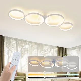 GBLY LED Dimmbar Deckenlampe Modern Wohnzimmerlampe 4 Flammig in Ringoptik, | 55W Weiß Innen Deckenleuchte aus Aluminium Dekorative Kronleuchter für Schlafzimmer Wohnzimmer Büro Arbeitszimmer, 88cm