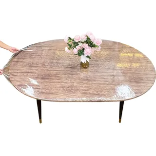 LIBERECOO Transparente, ovale Vinyl-Tischdecke, strapazierfähig, elastische Tischabdeckung, elastischer Rand, Kunststoff-Tischdeckenschutz, ideal für den Innen- und Außenbereich (geeignet für ovale